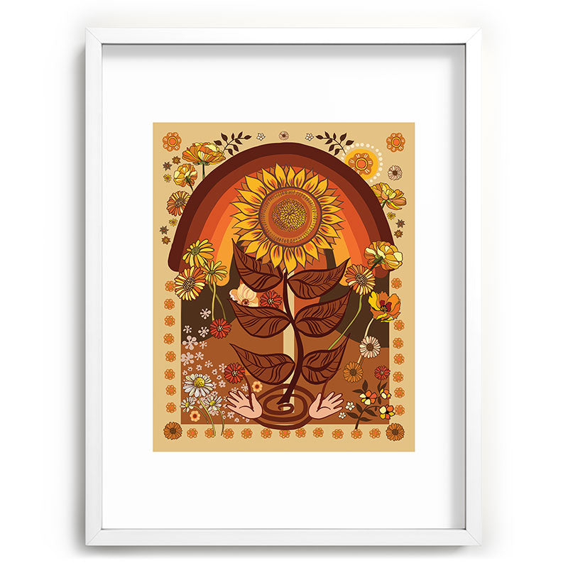 70s, Sunflower, retro, rainbow, warm colors, 60s, boho Framed Art Print