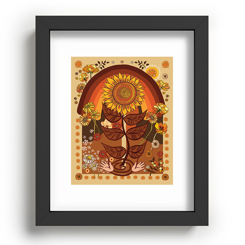 70s, Sunflower, retro, rainbow, warm colors, 60s, boho Framed Art Print