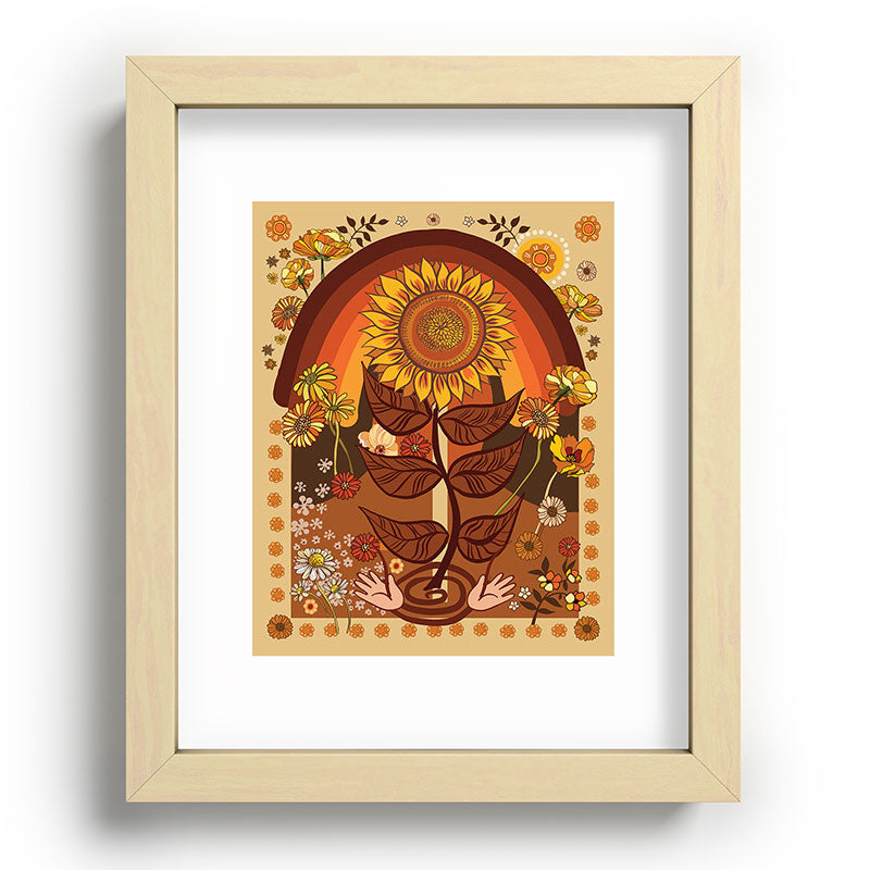 70s, Sunflower, retro, rainbow, warm colors, 60s, boho Framed Art Print
