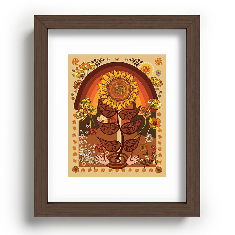70s, Sunflower, retro, rainbow, warm colors, 60s, boho Framed Art Print