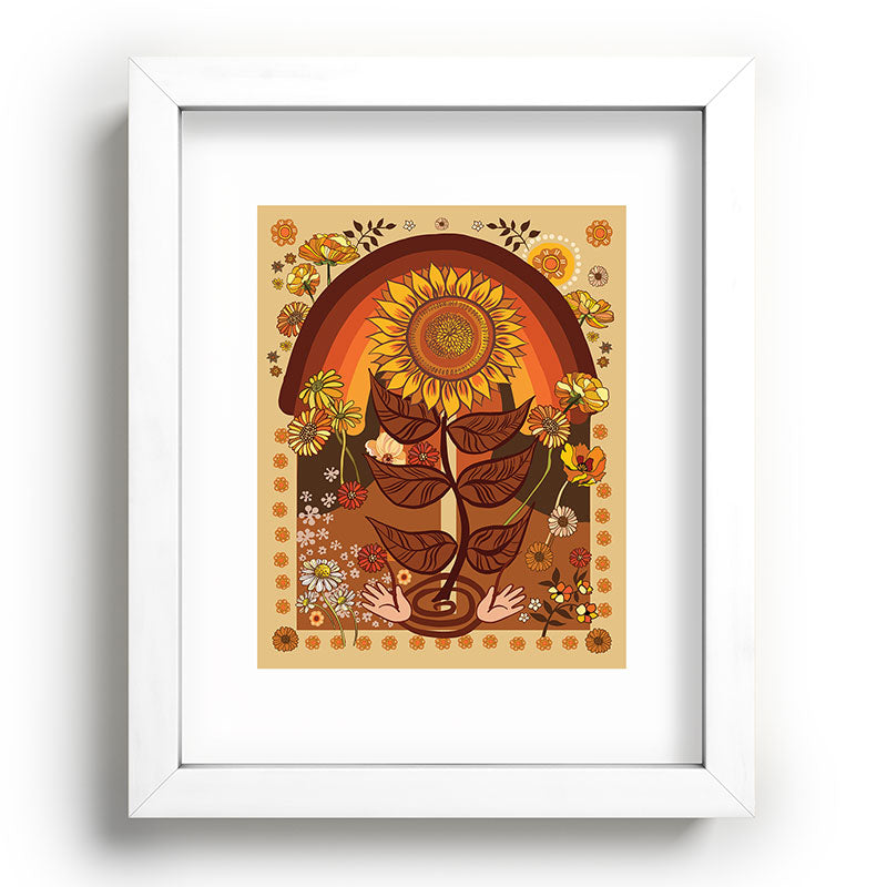 70s, Sunflower, retro, rainbow, warm colors, 60s, boho Framed Art Print