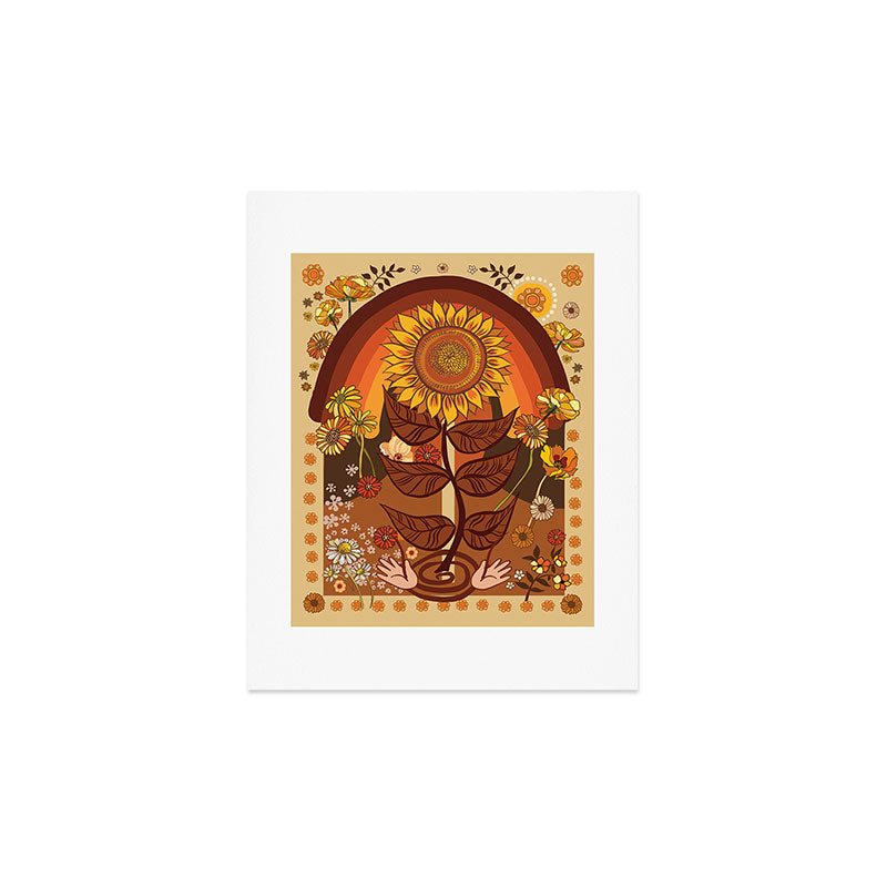 70s, Sunflower, retro, rainbow, warm colors, 60s, boho Art Print