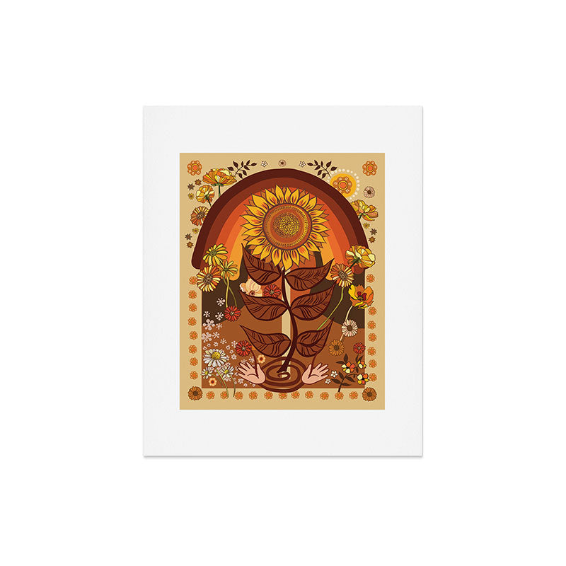 70s, Sunflower, retro, rainbow, warm colors, 60s, boho Art Print