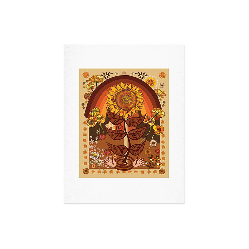 70s, Sunflower, retro, rainbow, warm colors, 60s, boho Art Print