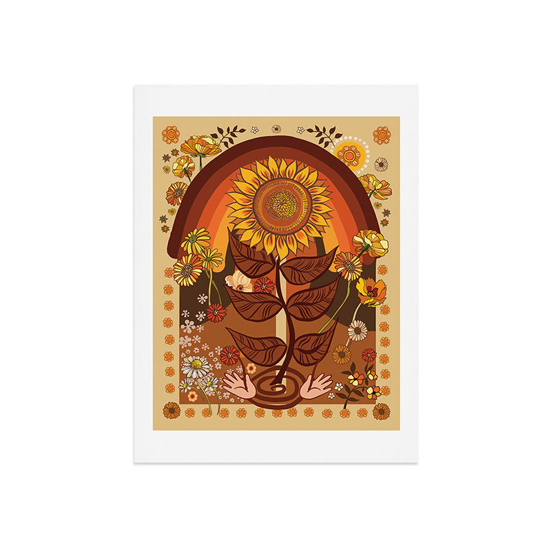 70s, Sunflower, retro, rainbow, warm colors, 60s, boho Art Print
