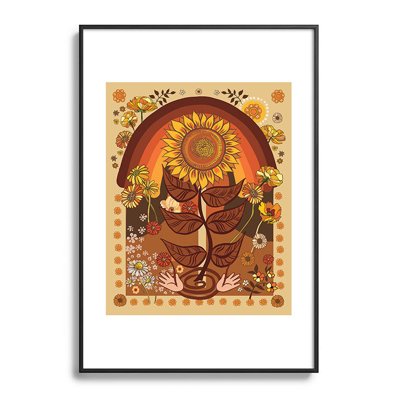 70s, Sunflower, retro, rainbow, warm colors, 60s, boho Framed Art Print