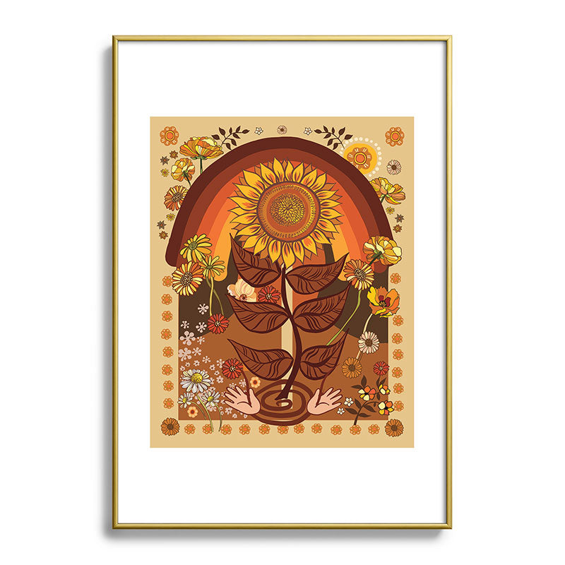 70s, Sunflower, retro, rainbow, warm colors, 60s, boho Framed Art Print