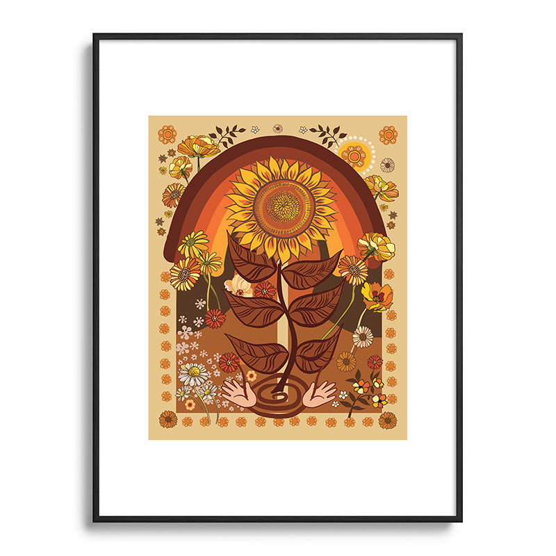 70s, Sunflower, retro, rainbow, warm colors, 60s, boho Framed Art Print
