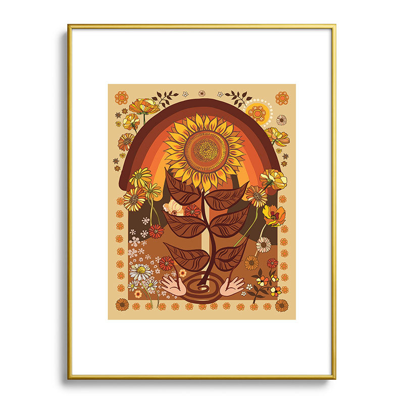70s, Sunflower, retro, rainbow, warm colors, 60s, boho Framed Art Print