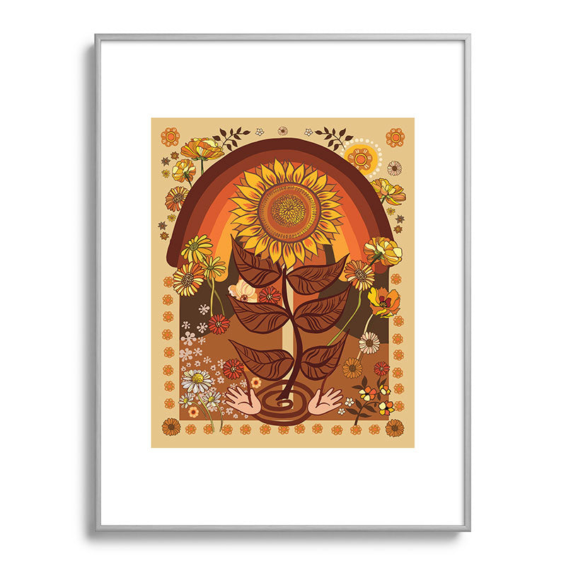 70s, Sunflower, retro, rainbow, warm colors, 60s, boho Framed Art Print