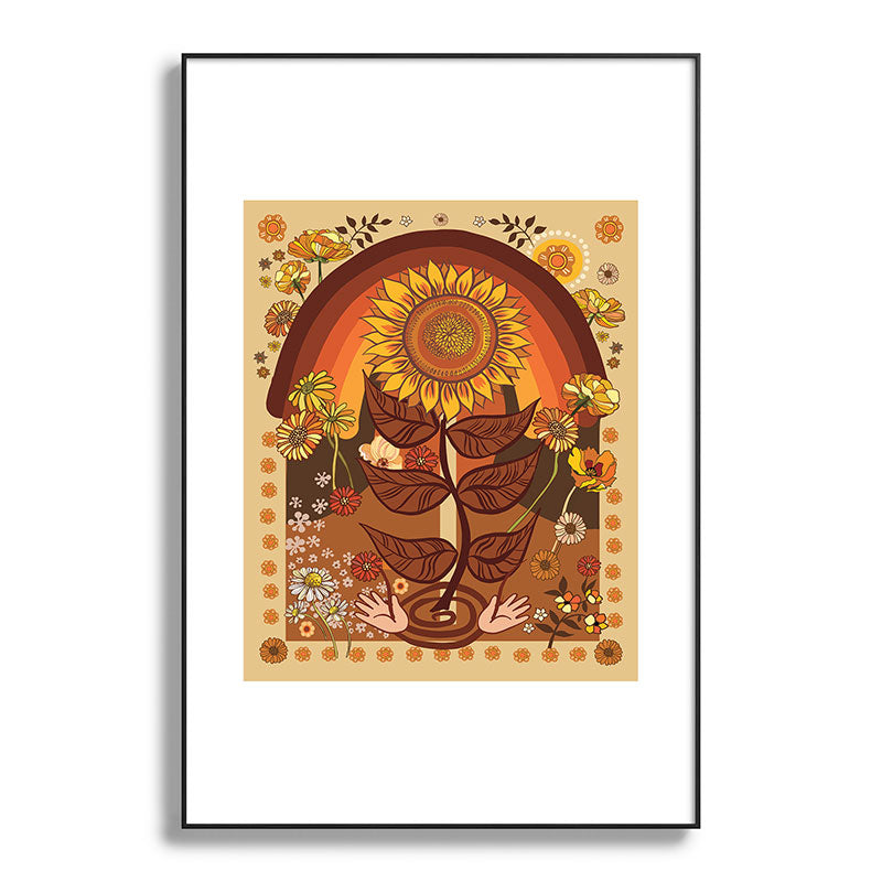 70s, Sunflower, retro, rainbow, warm colors, 60s, boho Framed Art Print