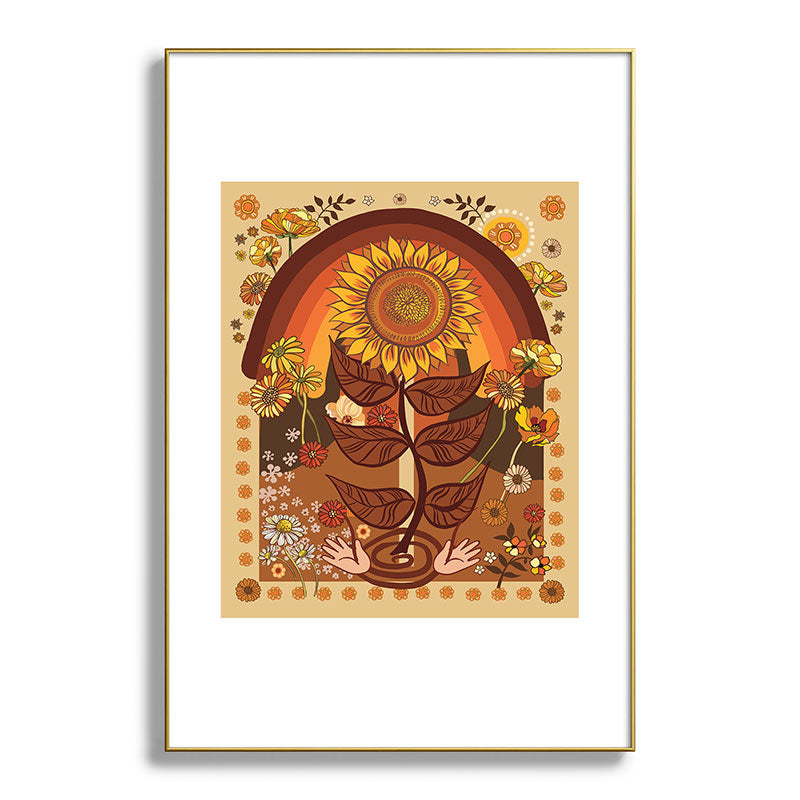 70s, Sunflower, retro, rainbow, warm colors, 60s, boho Framed Art Print