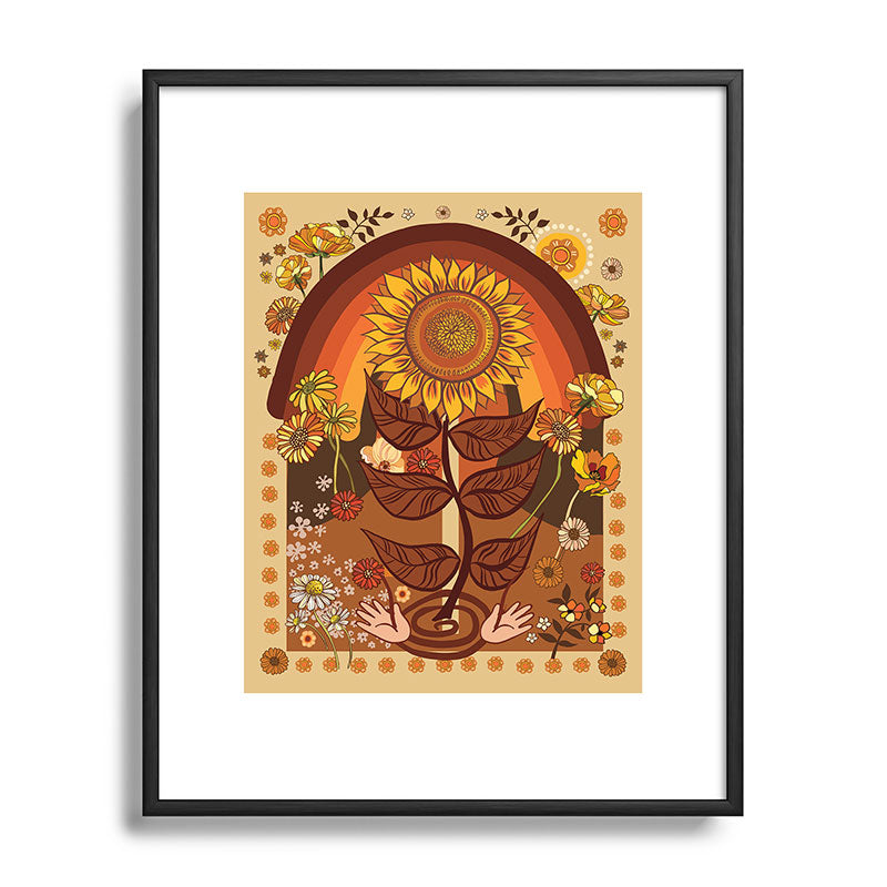 70s, Sunflower, retro, rainbow, warm colors, 60s, boho Framed Art Print