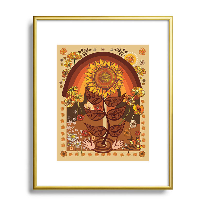 70s, Sunflower, retro, rainbow, warm colors, 60s, boho Framed Art Print