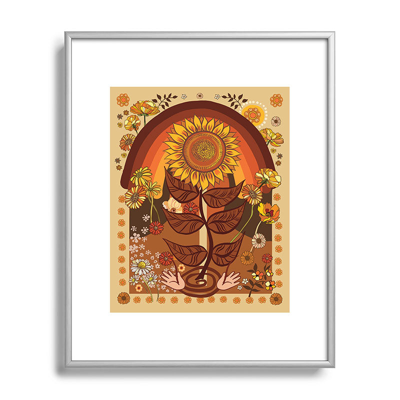 70s, Sunflower, retro, rainbow, warm colors, 60s, boho Framed Art Print