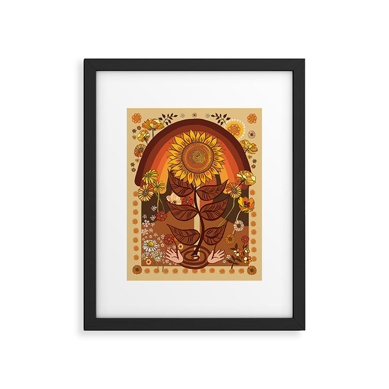 70s, Sunflower, retro, rainbow, warm colors, 60s, boho Framed Art Print
