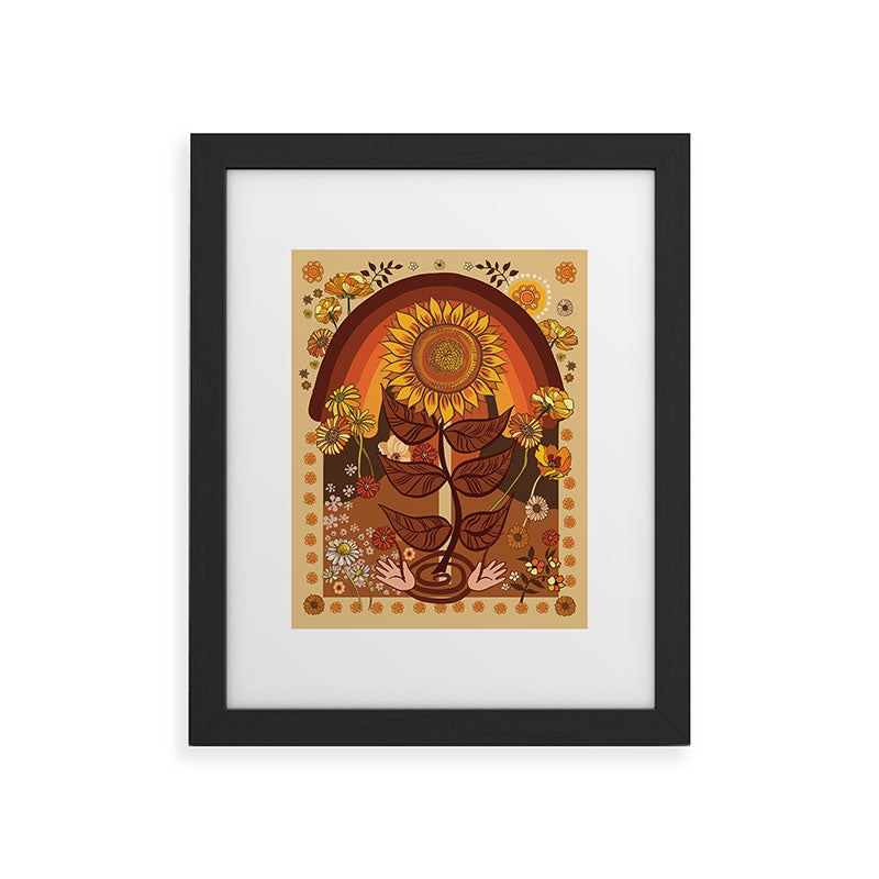 70s, Sunflower, retro, rainbow, warm colors, 60s, boho Framed Art Print