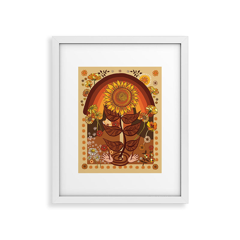 70s, Sunflower, retro, rainbow, warm colors, 60s, boho Framed Art Print