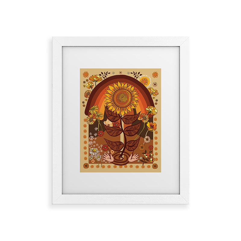 70s, Sunflower, retro, rainbow, warm colors, 60s, boho Framed Art Print