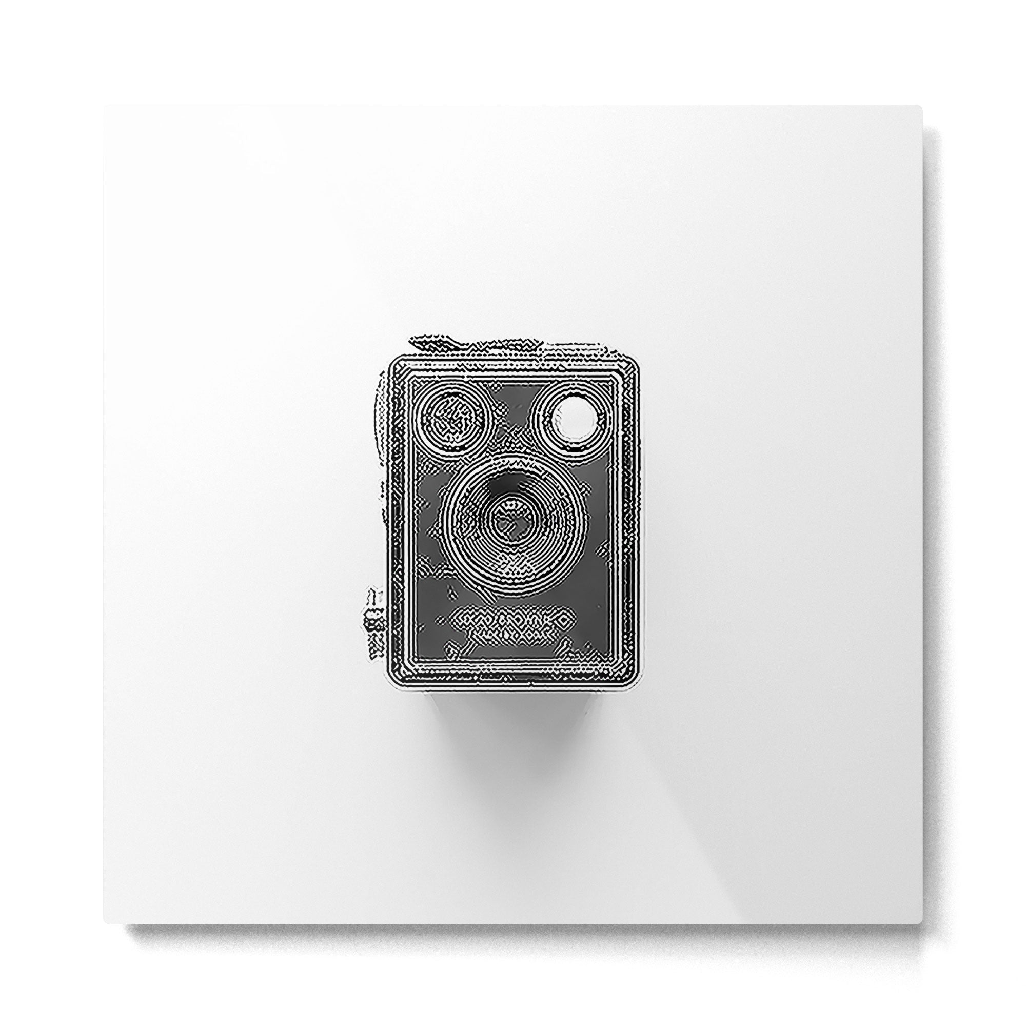 A Kodak Brownie analog vintage camera on a white background  Retro photography in black and white Metal Print