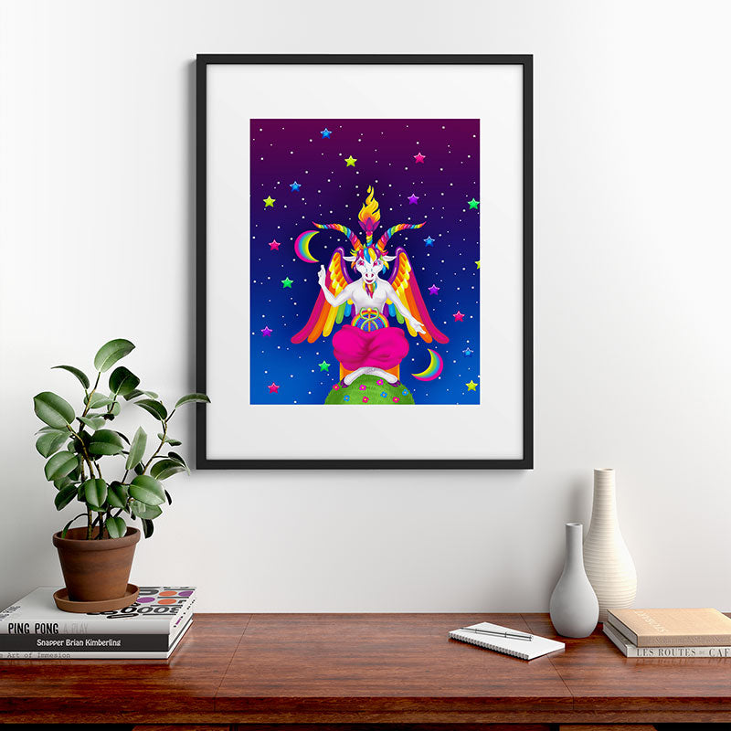 1997 Neon Rainbow Baphomet Framed Art Print
