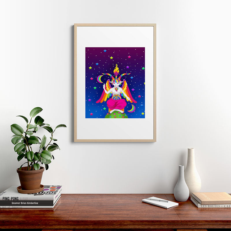 1997 Neon Rainbow Baphomet Framed Art Print