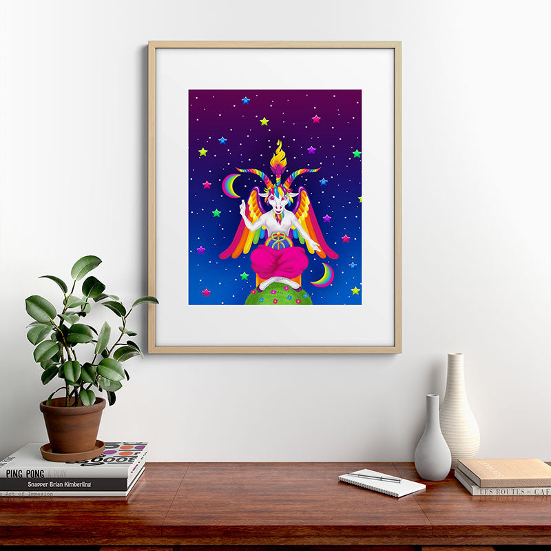 1997 Neon Rainbow Baphomet Framed Art Print