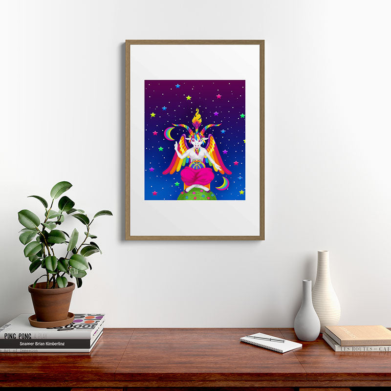 1997 Neon Rainbow Baphomet Framed Art Print