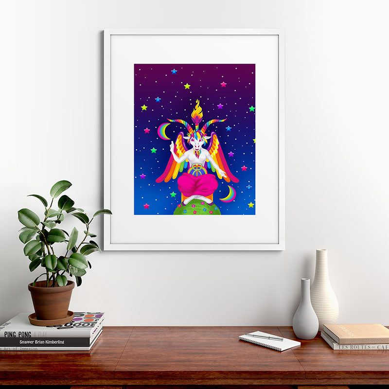 1997 Neon Rainbow Baphomet Framed Art Print