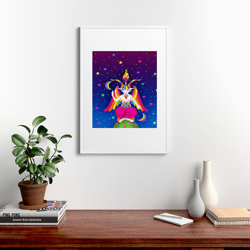 1997 Neon Rainbow Baphomet Framed Art Print