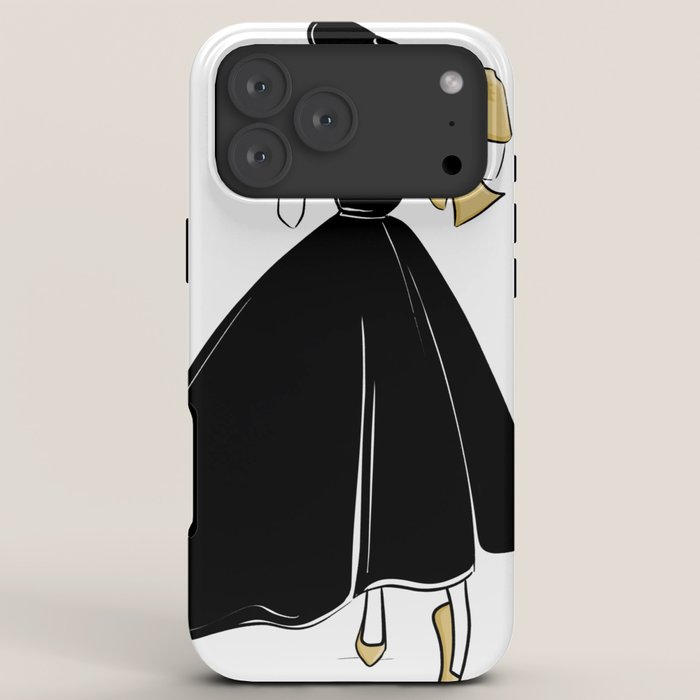 1950's Inspired Fashion Illustration Black & White with Gold iPhone Case