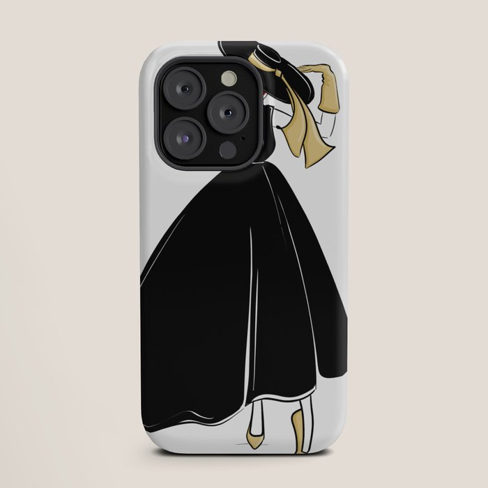 1950's Inspired Fashion Illustration Black & White with Gold iPhone Case