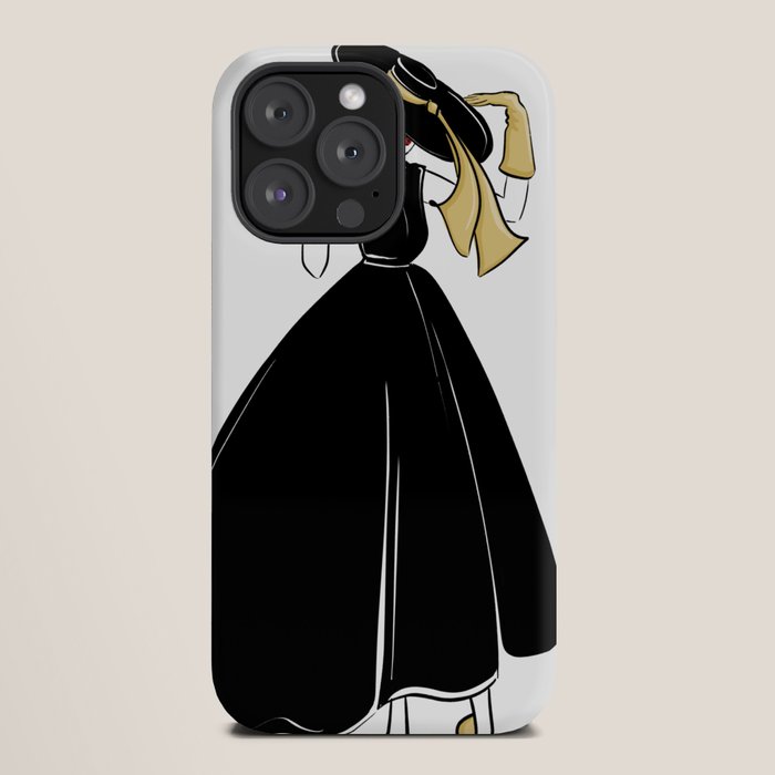 1950's Inspired Fashion Illustration Black & White with Gold iPhone Case