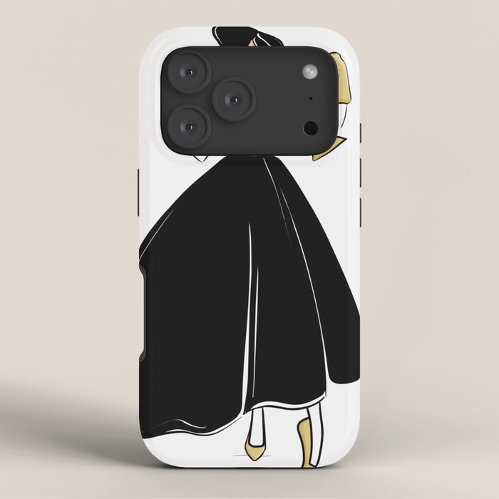 1950's Inspired Fashion Illustration Black & White with Gold iPhone Case