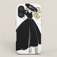 1950's Inspired Fashion Illustration Black & White with Gold iPhone Case