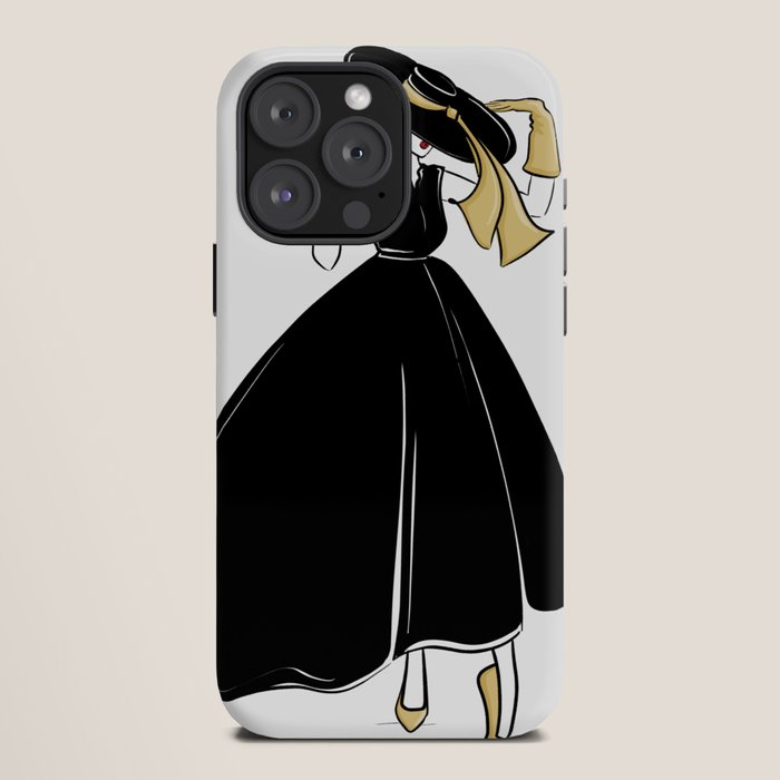 1950's Inspired Fashion Illustration Black & White with Gold iPhone Case