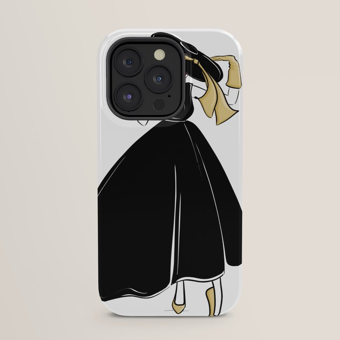1950's Inspired Fashion Illustration Black & White with Gold iPhone Case
