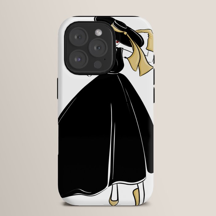1950's Inspired Fashion Illustration Black & White with Gold iPhone Case