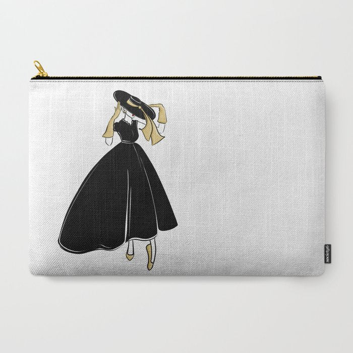 1950's Inspired Fashion Illustration Black & White with Gold Carry All Pouch