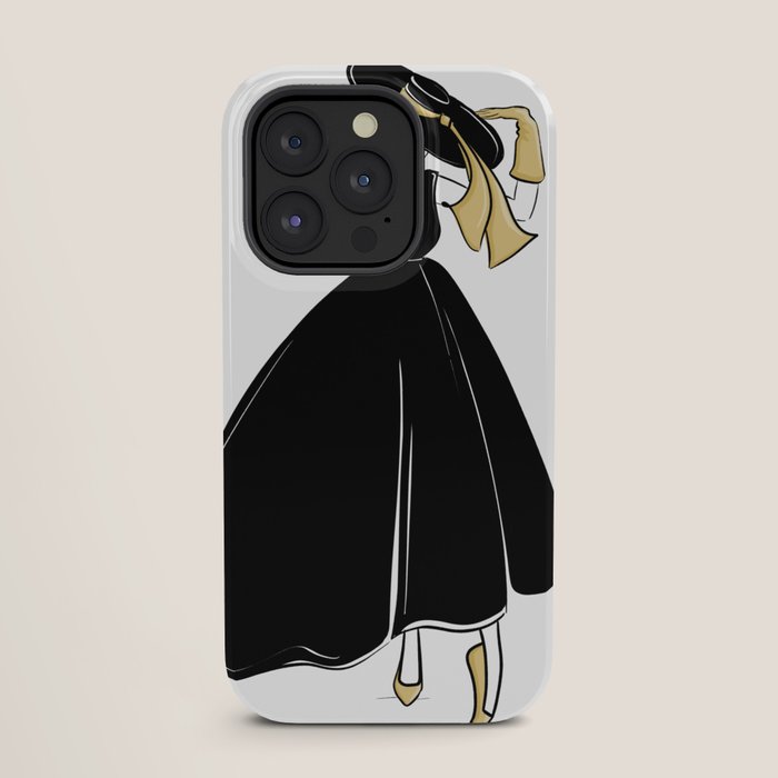 1950's Inspired Fashion Illustration Black & White with Gold iPhone Case