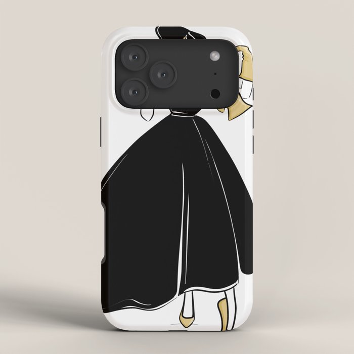1950's Inspired Fashion Illustration Black & White with Gold iPhone Case