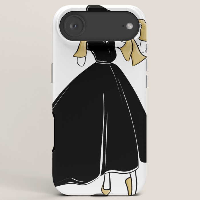 1950's Inspired Fashion Illustration Black & White with Gold iPhone Case