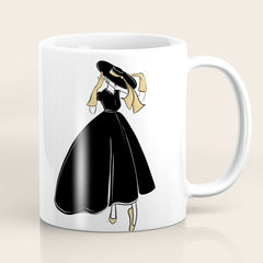 1950's Inspired Fashion Illustration Black & White with Gold Coffee Mug
