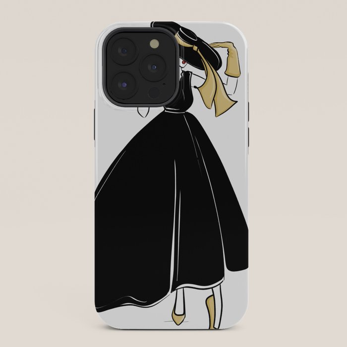 1950's Inspired Fashion Illustration Black & White with Gold iPhone Case
