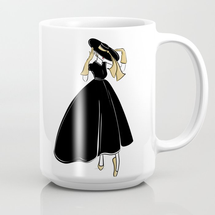 1950's Inspired Fashion Illustration Black & White with Gold Coffee Mug