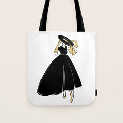 1950's Inspired Fashion Illustration Black & White with Gold Tote Bag
