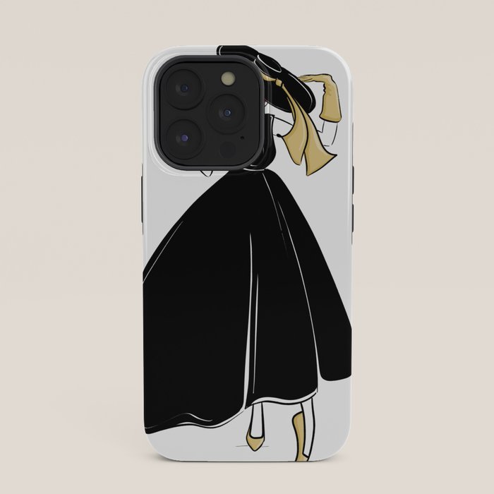 1950's Inspired Fashion Illustration Black & White with Gold iPhone Case
