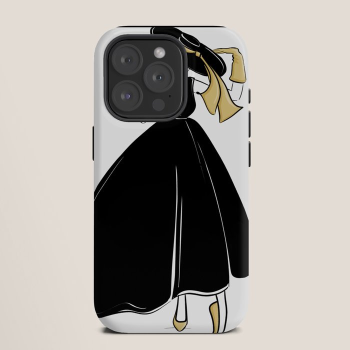 1950's Inspired Fashion Illustration Black & White with Gold iPhone Case