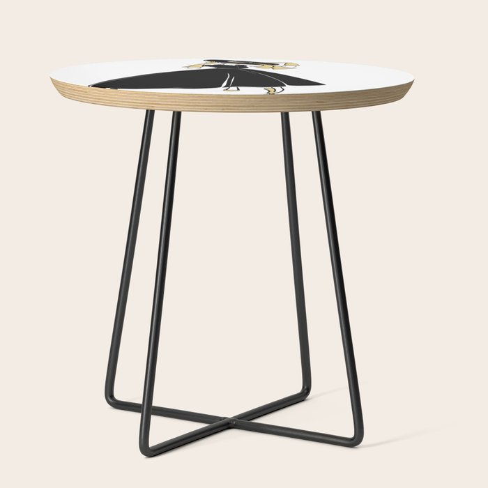 1950's Inspired Fashion Illustration Black & White with Gold Side Table