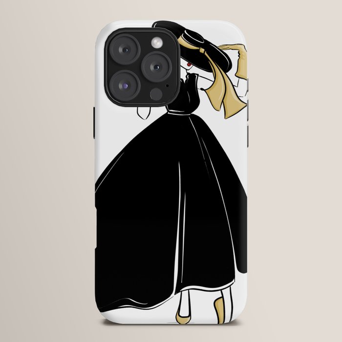 1950's Inspired Fashion Illustration Black & White with Gold iPhone Case